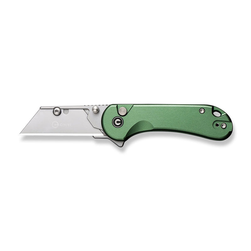 CIVIVI Elementum Utility Thumb Stud & Button Lock Knife Green Aluminum Handle (2.26" Stonewashed S/S Blade Holder & Plain 6Cr Blade) C23039B-3, With 3Pcs Extra Blades