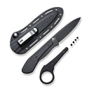 CIVIVI Varius Fixed Blade Knife Black G10 Conventional Handle (3.75" Black Stonewashed D2 Live Blade) C22009D-1, With An Extra Ring Handle, 1PC Black Kydex Sheath & Steel Clip