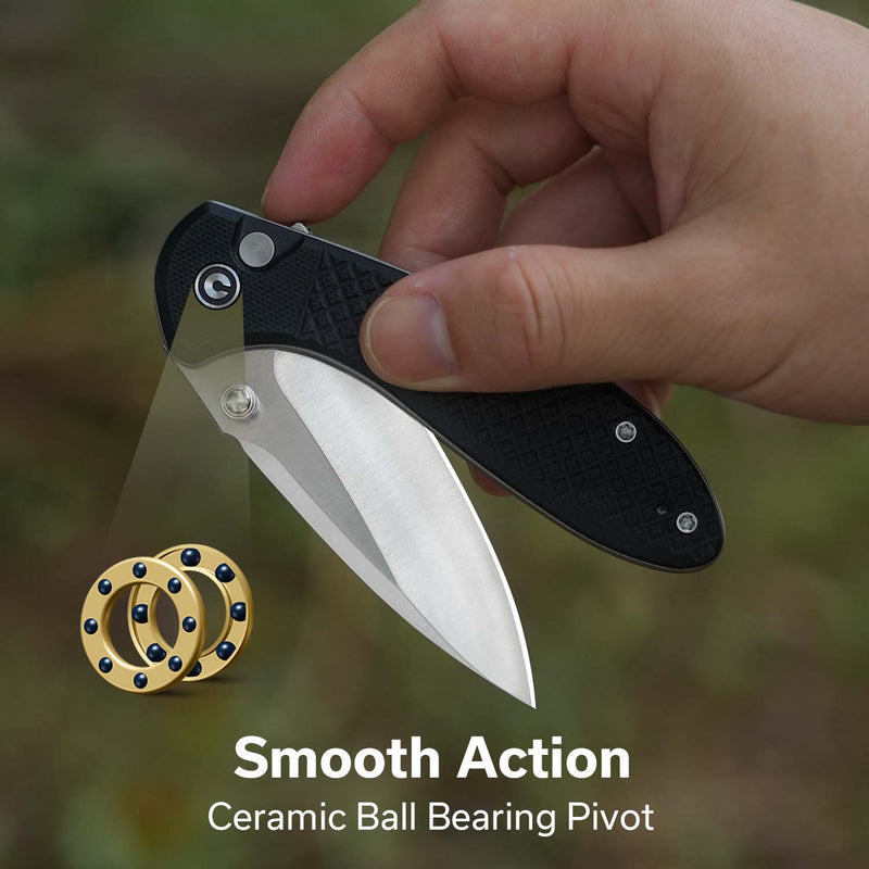 CIVIVI Faeger Flipper & Thumb Stud & Button Lock Knife Milled Black G10 Handle (2.98" Satin Finished 14C28N Blade) C24031-1