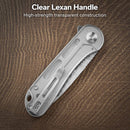 CIVIVI Elementum Flipper Knife Polished Clear Lexan Handle (2.96" Satin Finished Nitro-V Blade With Rock-Grind Pattern) C18062AM-1