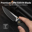 CIVIVI ELITE Tessera Thumb Stud & Crossbar Lock Knife Diamond Patterned Black Aluminum Handle (3.37" Black Stonewashed CPM S35VN Blade, Satin Flat) CE26029-3