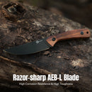 CIVIVI Carveth Hunting Fixed Blade Knife Guibourtia Wood Handle (3.59" Black Stonewashed AEB-L Blade) C25040-3, With 1PC Black Lanyard, Black Kydex Sheath & T-Clip