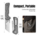 CIVIVI Pulsara Utility Flipper & Button Lock Knife Gray Aluminum Handle (2.44" Stonewashed S/S Blade Holder & Plain 6Cr13 Blade) C24041F-4