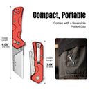 CIVIVI Pulsara Utility Flipper & Button Lock Knife Red Aluminum Handle (2.44" Stonewashed S/S Blade Holder & Plain 6Cr13 Blade) C24041F-2