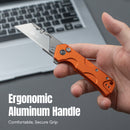 CIVIVI Pulsara Utility Flipper & Button Lock Knife Orange Aluminum Handle (2.44" Stonewashed S/S Blade Holder & Plain 6Cr13 Blade) C24041F-3