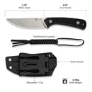 CIVIVI Carveth Hunting Fixed Blade Knife Black G10 Handle (3.59" Stonewashed AEB-L Blade) C25040-1, With 1PC Black Lanyard, Black Kydex Sheath & T-Clip
