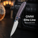 CIVIVI ELITE Tessera Thumb Stud & Crossbar Lock Knife Diamond Patterned Purple Aluminum Handle (3.37" Satin Finished CPM S35VN Blade) CE26029-2