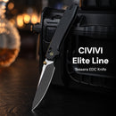 CIVIVI ELITE Tessera Thumb Stud & Crossbar Lock Knife Diamond Patterned Black Aluminum Handle (3.37" Black Stonewashed CPM S35VN Blade, Satin Flat) CE26029-3
