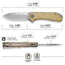 CIVIVI Elementum Flipper Knife Polished Yellow Ultem Handle (2.96" Satin Finished Nitro-V Blade With Rock-Grind Pattern) C18062AM-2