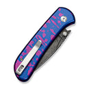 CIVIVI Qubit Button Lock & Thumb Stud Knife Blue / Purple Aluminum Handle (2.98" Black Stonewashed With Etching Pattern 14C28N Blade) C22030E-2026 BSW