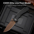 CIVIVI ELITE Brova Thumb Stud & Top Liner Lock Knife Black Aluminum Handle (3.41" Dark Brown Stonewashed CPM S35VN Blade) CE25093-2