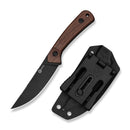 CIVIVI Carveth Hunting Fixed Blade Knife Guibourtia Wood Handle (3.59" Black Stonewashed AEB-L Blade) C25040-3, With 1PC Black Lanyard, Black Kydex Sheath & T-Clip