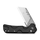 CIVIVI Pulsara Utility Flipper & Button Lock Knife Black Aluminum Handle (2.44" Stonewashed S/S Blade Holder & Plain 6Cr13 Blade) C24041F-1