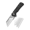 CIVIVI Pulsara Utility Flipper & Button Lock Knife Black Aluminum Handle (2.44" Stonewashed S/S Blade Holder & Plain 6Cr13 Blade) C24041F-1