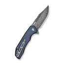 CIVIVI Zelthara Flipper & Button Lock Knife Dark Blue Aluminum Handle (3.3" Damascus Blade) C25076-DS1