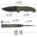 CIVIVI Vyrent Flipper & Thumb Stud Knife Olive Canvas Micarta Contoured Handle (3.48" Black Stonewashed Nitro-X7 Blade) C25037-2