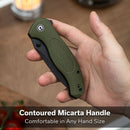 CIVIVI Vyrent Flipper & Thumb Stud Knife Olive Canvas Micarta Contoured Handle (3.48" Black Stonewashed Nitro-X7 Blade) C25037-2