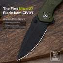 CIVIVI Vyrent Flipper & Thumb Stud Knife Olive Canvas Micarta Contoured Handle (3.48" Black Stonewashed Nitro-X7 Blade) C25037-2