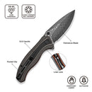 CIVIVI Vyrent Flipper & Thumb Stud Knife Black, Tan & Orange G10 Contoured Handle (3.48" Damascus Blade) C25037B-DS1