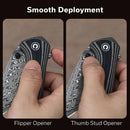 CIVIVI Vyrent Flipper & Thumb Stud Knife Black, Tan & Orange G10 Contoured Handle (3.48" Damascus Blade) C25037B-DS1