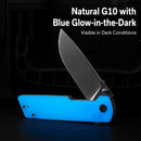 CIVIVI Zygon Thumb Stud & Top Crossbar Lock Natural G10 Handle With Blue Glow (3.24" Satin Finished Nitro-V Blade) C25035-1