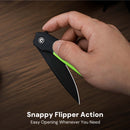 CIVIVI Brr15 Light Flipper Knife Black & Neon Green G10 Handle (3.2" Black Stonewashed Nitro-V Blade) C25063-2