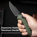 CIVIVI ELITE Brova Thumb Stud & Top Liner Lock Knife Forest Green Aluminum Handle (3.41" Black Stonewashed CPM S35VN Blade) CE25093-3