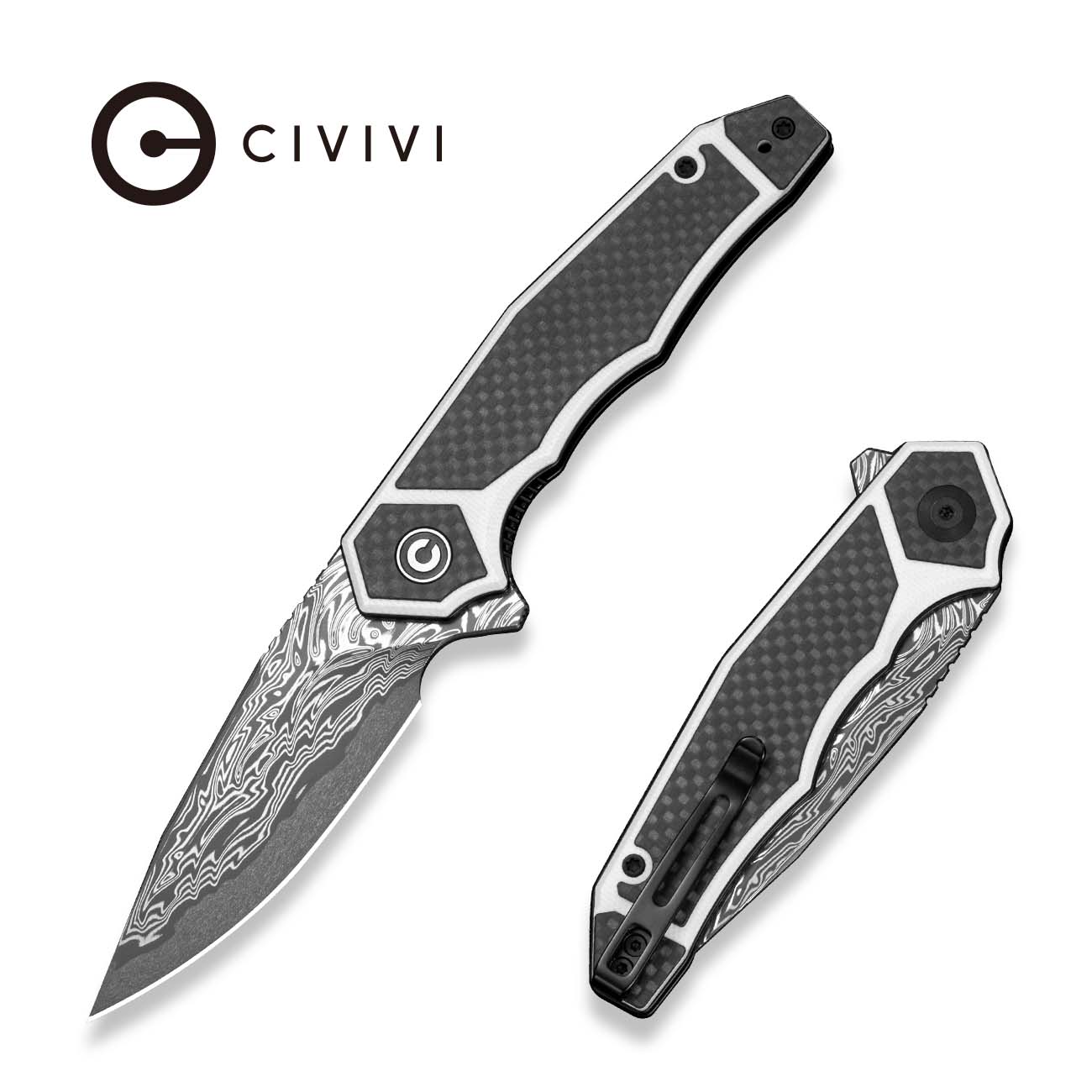 CIVIVI Aetherflux Flipper Knife White G10 With Twill Carbon Fiber Hand