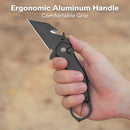 CIVIVI Amaroq Flipper & Thumb Stud & Button Lock Knife Black Aluminum Handle (2.11" Black Stonewashed Nitro - V Blade) C24018 - 2