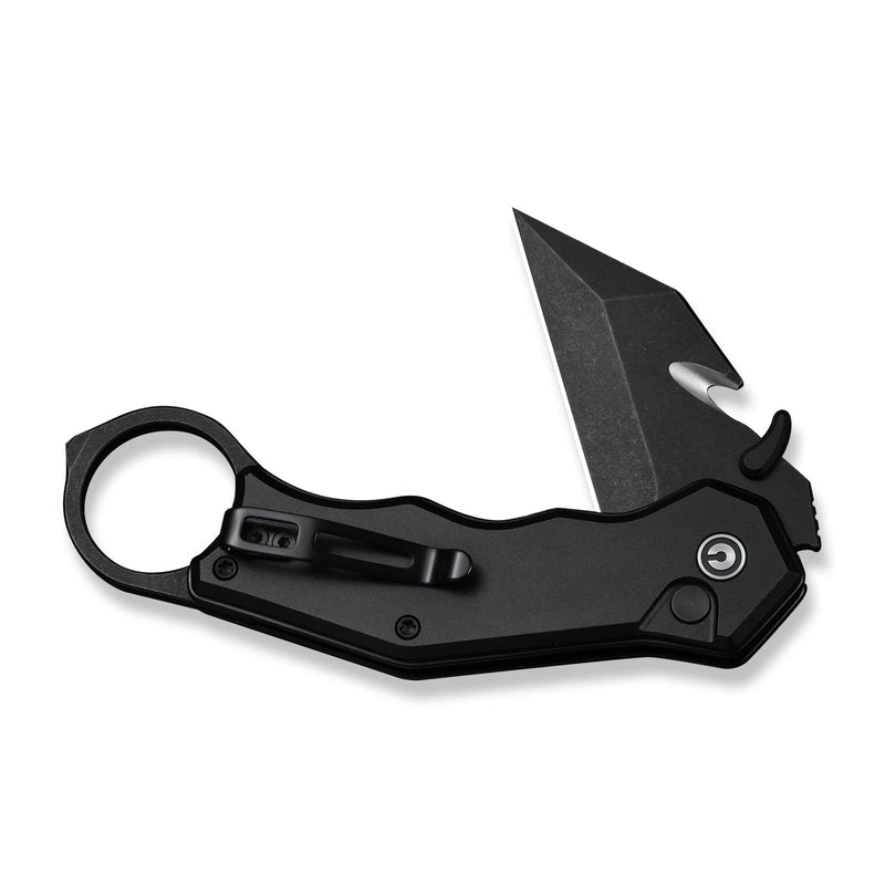 CIVIVI Amaroq Flipper & Thumb Stud & Button Lock Knife Black Aluminum Handle (2.11" Black Stonewashed Nitro - V Blade) C24018 - 2
