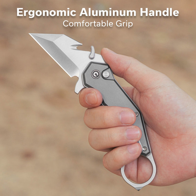 CIVIVI Amaroq Flipper & Thumb Stud & Button Lock Knife Gray Aluminum Handle (2.11" Satin Finished Nitro - V Blade) C24018 - 1