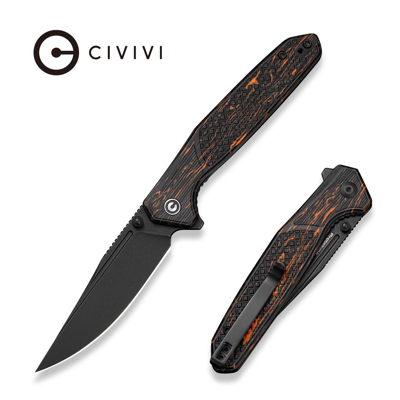 CIVIVI AristoFlick Flipper & Thumb Stud Knife Black & Orange G10 Handl