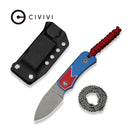 CIVIVI Baby Banter Fixed Blade - Jump Edition Red / White / Blue G10 Handle (2.39" Gray Stonewashed Nitro - V Blade) C23045A - 1, With 1PC Red Lanyard, Plain Bead Chain, Black Kydex Sheath & Clip - CIVIVI