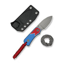 CIVIVI Baby Banter Fixed Blade - Jump Edition Red / White / Blue G10 Handle (2.39" Gray Stonewashed Nitro - V Blade) C23045A - 1, With 1PC Red Lanyard, Plain Bead Chain, Black Kydex Sheath & Clip - CIVIVI