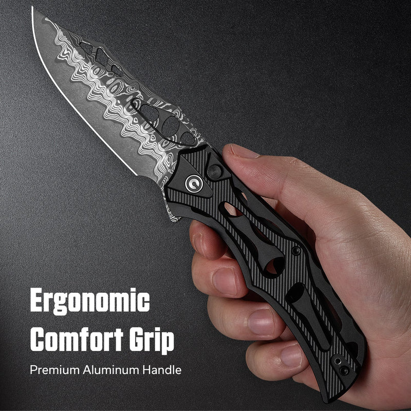 CIVIVI Biophase Flipper & Button Lock Knife Aluminum Handle (3.48" Damascus Blade) C23083 - DS1