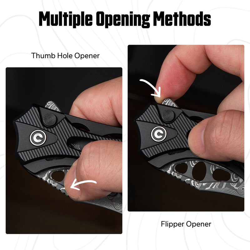 CIVIVI Biophase Flipper & Button Lock Knife Aluminum Handle (3.48" Damascus Blade) C23083 - DS1