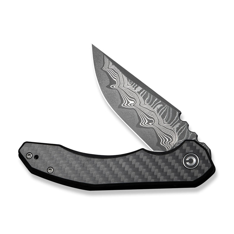 CIVIVI Bluetick Flipper Knife Carbon Fiber Overlay On Black G10 Handle (3.47" Damascus Blade) C23050 - DS2