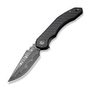 CIVIVI Bluetick Flipper Knife Carbon Fiber Overlay On Black G10 Handle (3.47" Damascus Blade) C23050 - DS2