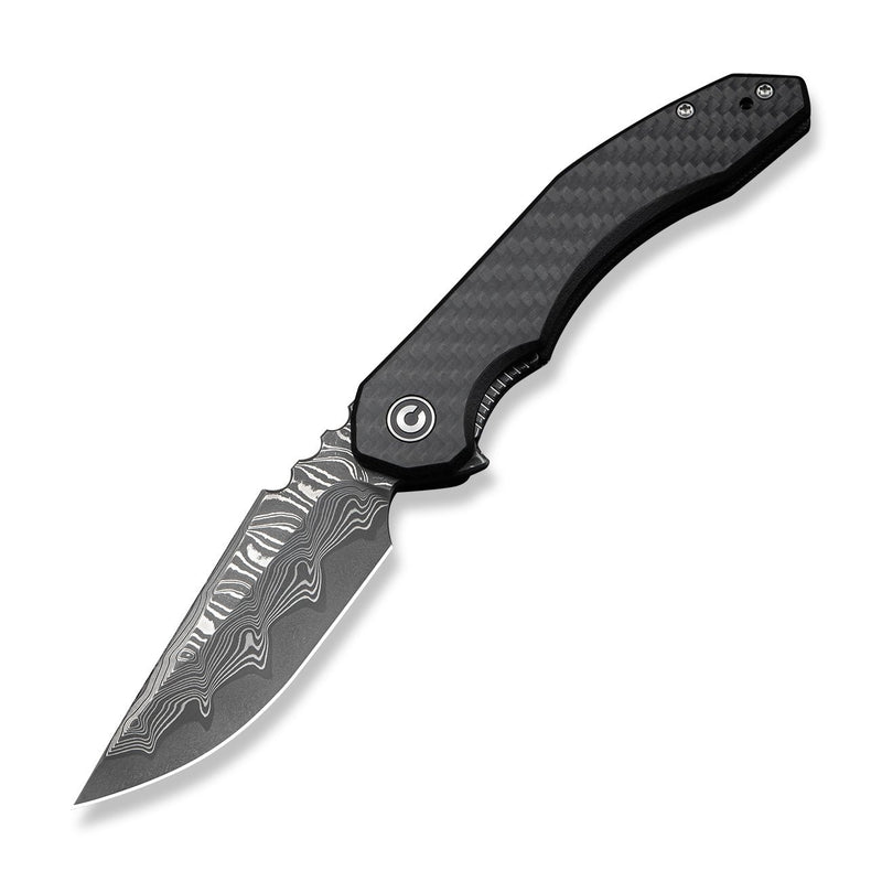CIVIVI Bluetick Flipper Knife Carbon Fiber Overlay On Black G10 Handle (3.47" Damascus Blade) C23050 - DS2