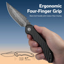 CIVIVI Bluetick Flipper Knife Carbon Fiber Overlay On Black G10 Handle (3.47" Damascus Blade) C23050 - DS2