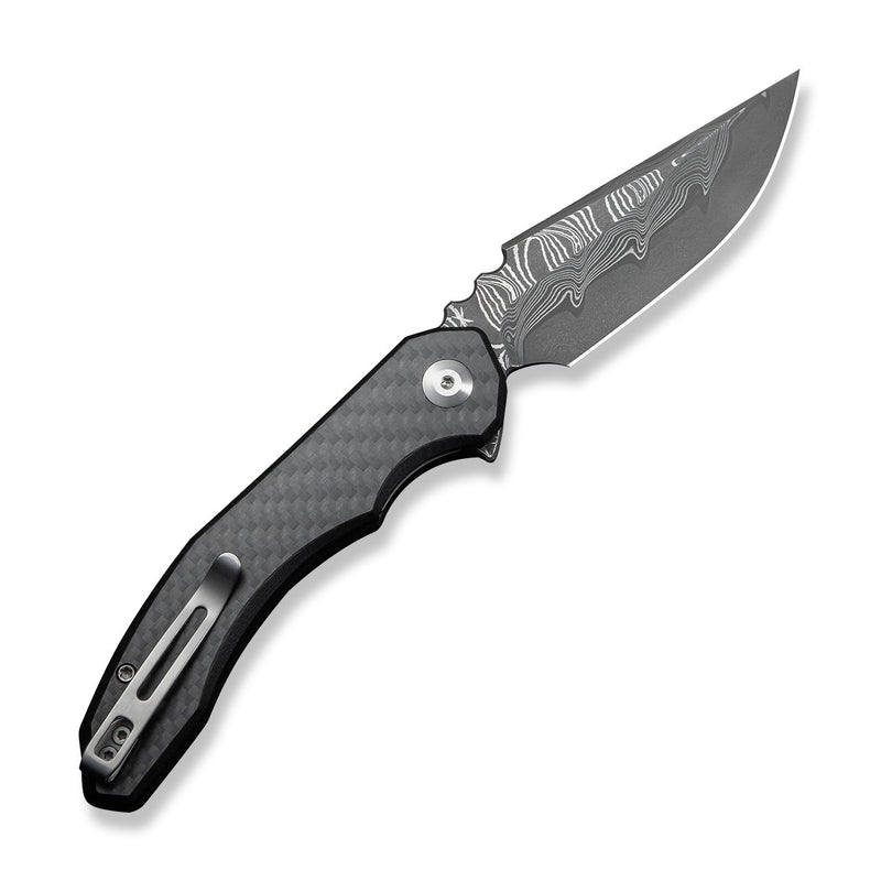CIVIVI Bluetick Flipper Knife Carbon Fiber Overlay On Black G10 Handle (3.47" Damascus Blade) C23050 - DS2