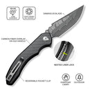 CIVIVI Bluetick Flipper Knife Carbon Fiber Overlay On Black G10 Handle (3.47" Damascus Blade) C23050 - DS2 - CIVIVI