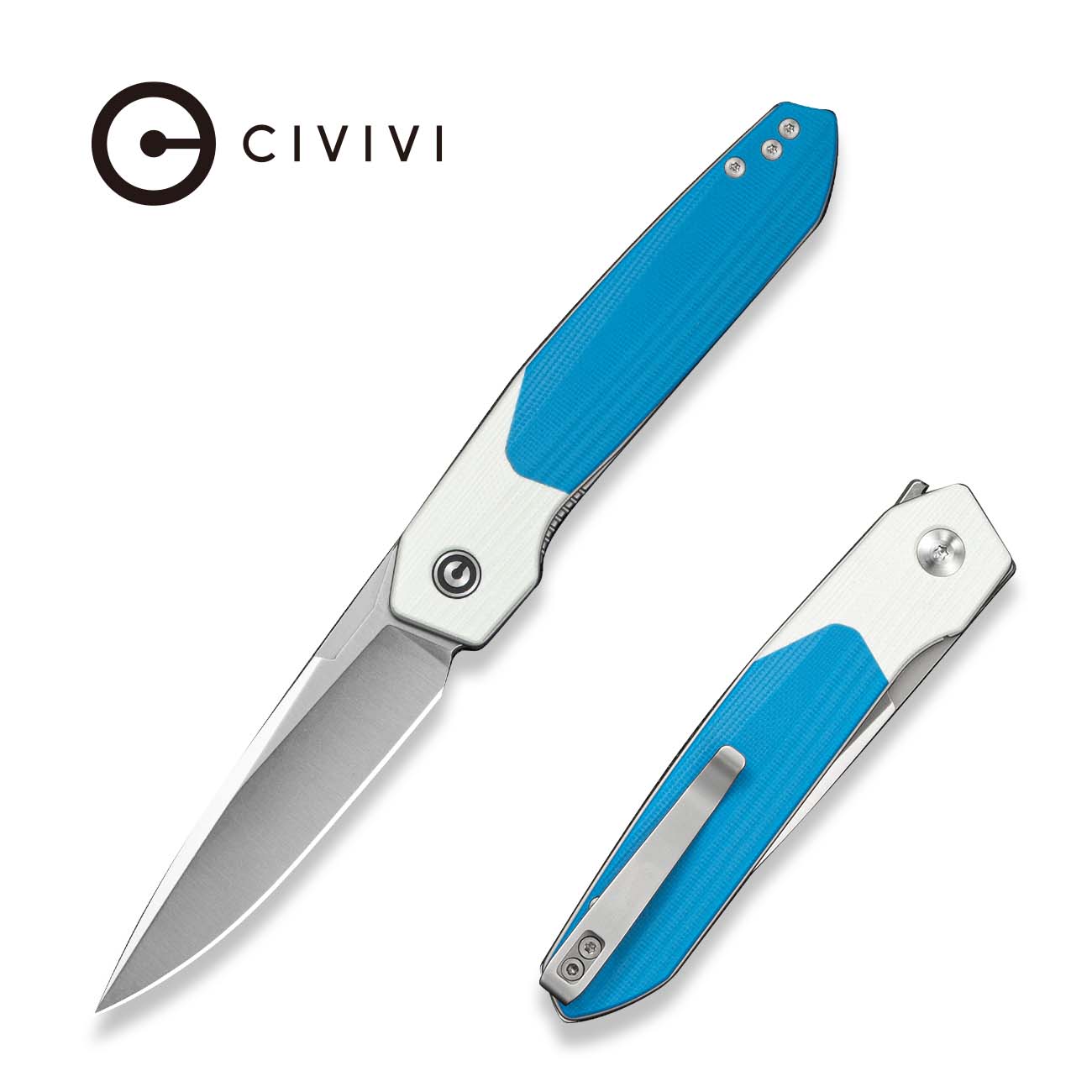 CIVIVI Brr15 Light Flipper Knife White & Blue G10 Handle (3.2