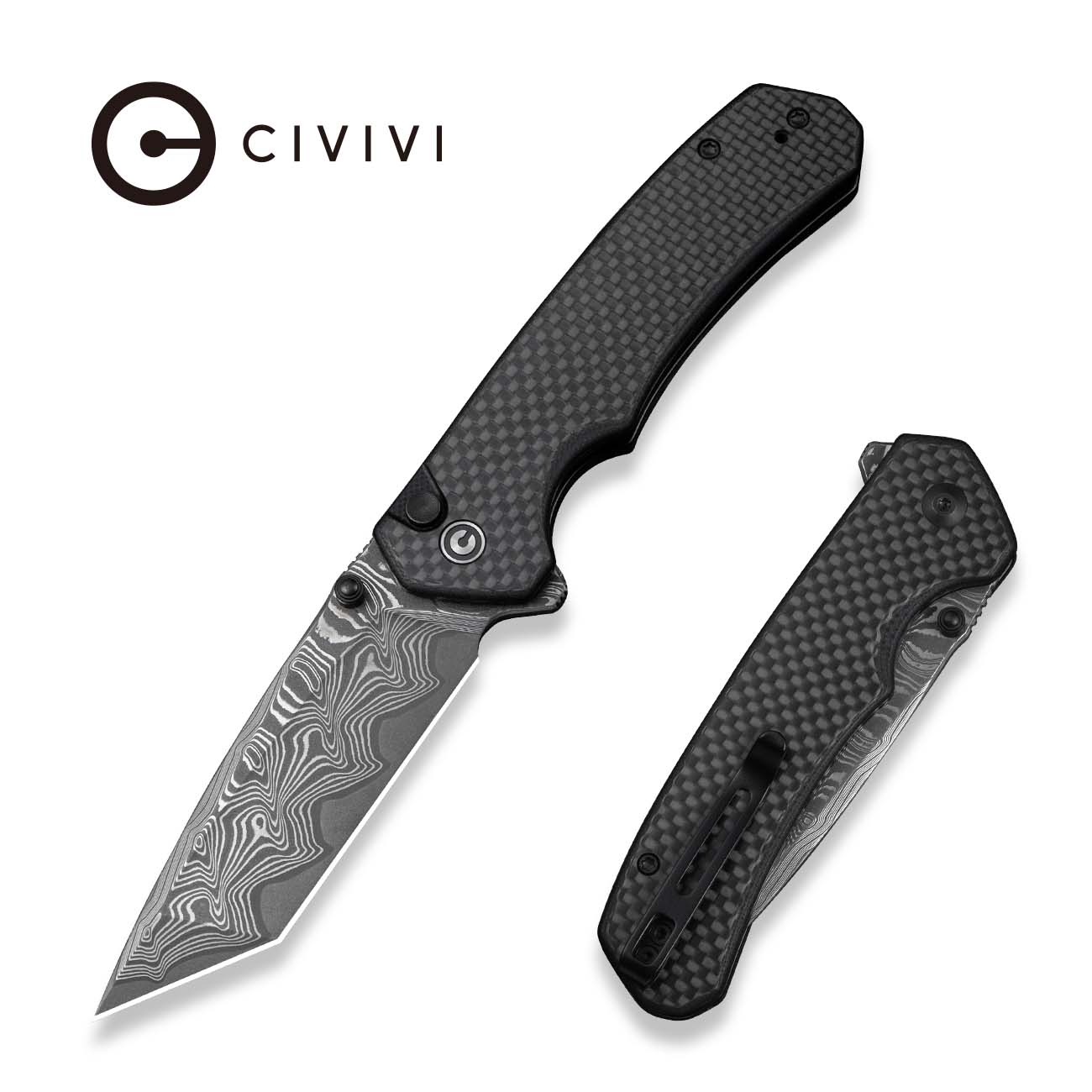 CIVIVI Button Lock Brazen Flipper & Thumb Stud Knife Twill Carbon Fibe