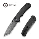 CIVIVI Button Lock Brazen Flipper & Thumb Stud Knife Twill Carbon Fiber Overlay On Black G10 Handle (3.46" Damascus Blade) C19059C - DS1