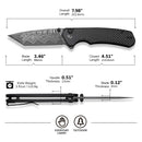 CIVIVI Button Lock Brazen Flipper & Thumb Stud Knife Twill Carbon Fiber Overlay On Black G10 Handle (3.46" Damascus Blade) C19059C - DS1