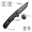 CIVIVI Button Lock Brazen Flipper & Thumb Stud Knife Twill Carbon Fiber Overlay On Black G10 Handle (3.46" Damascus Blade) C19059C - DS1