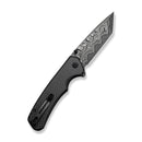 CIVIVI Button Lock Brazen Flipper & Thumb Stud Knife Twill Carbon Fiber Overlay On Black G10 Handle (3.46" Damascus Blade) C19059C - DS1