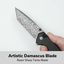 CIVIVI Button Lock Brazen Flipper & Thumb Stud Knife Twill Carbon Fiber Overlay On Black G10 Handle (3.46" Damascus Blade) C19059C - DS1