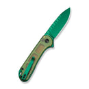 CIVIVI Button Lock Elementum II Flipper Knife Polished Yellow Ultem Handle (2.96" Green Painted Nitro - V Blade) C18062P - 2026 BS1 - CIVIVI